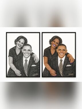 Past First lady, & President Dark Pencil Drawing, Color Pencil,